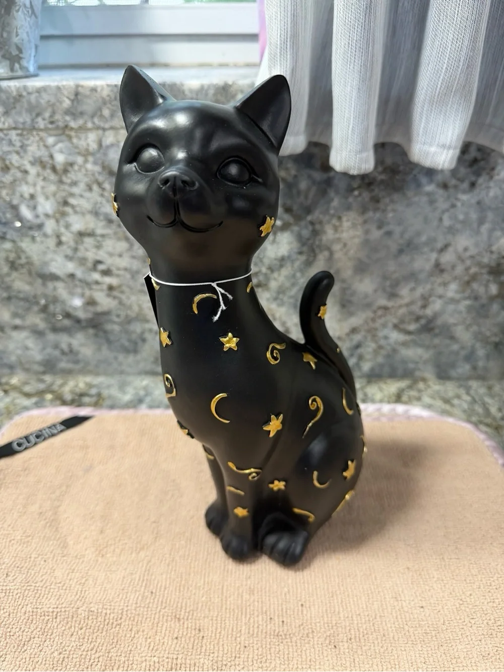 NWT Rachel Zoe Black Cat Halloween Figurine Gold Moon Stars Spooky Decor